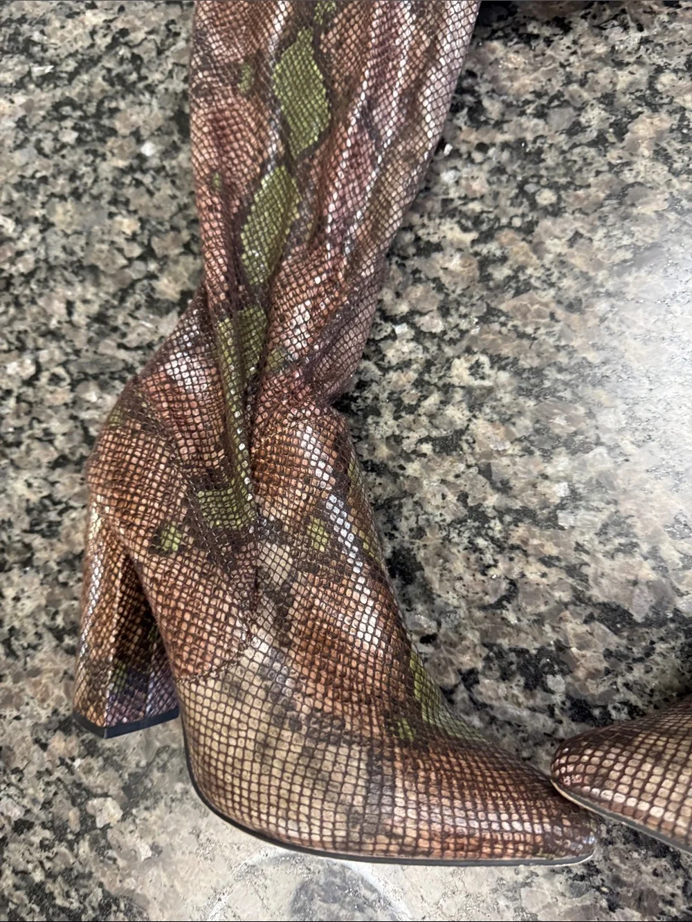 Shoe Dazzle Brown & Green Snake-Print Over-the-Knee Boots
